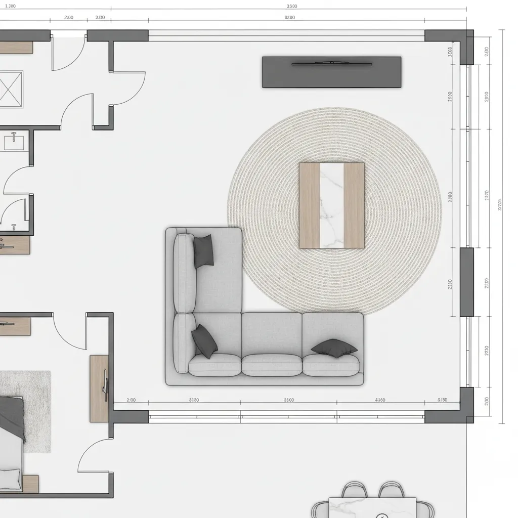 digital floor plan layout of a living room with furniture placement