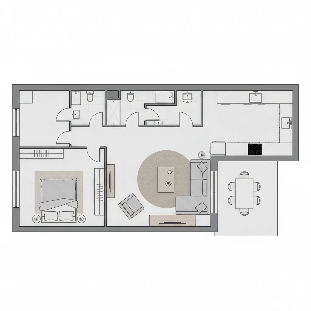 clean digital apartment floor plan with furniture layout