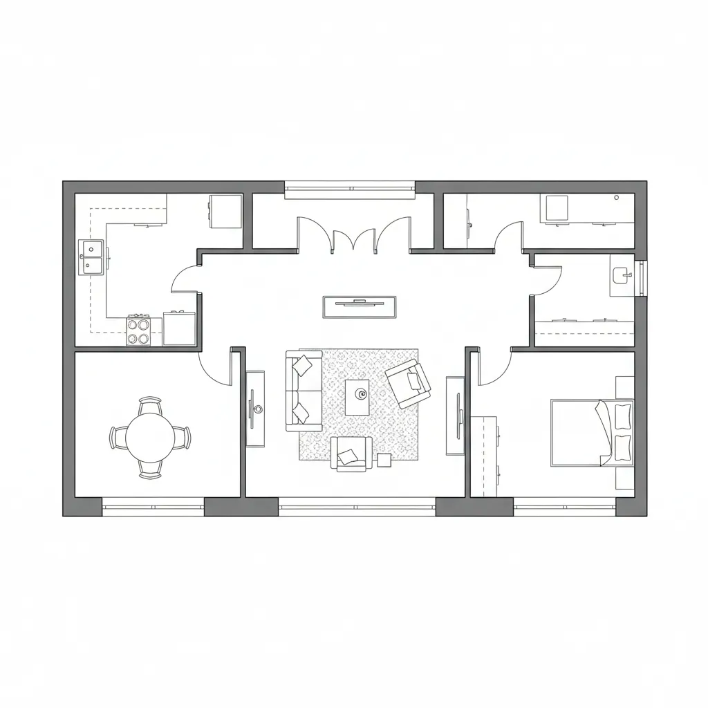 2D house floor plan layout with furniture placement