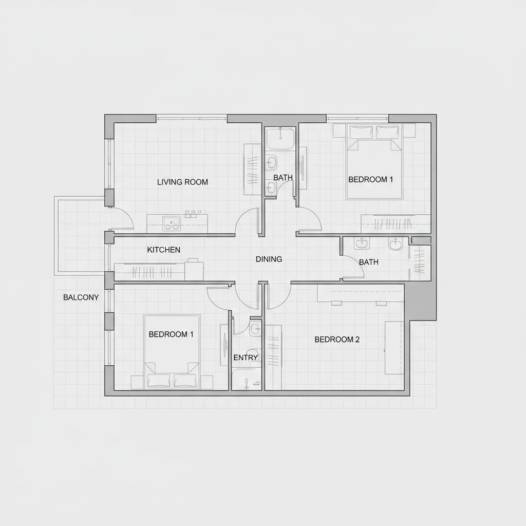Digital floor plan grid layout showing room dimensions