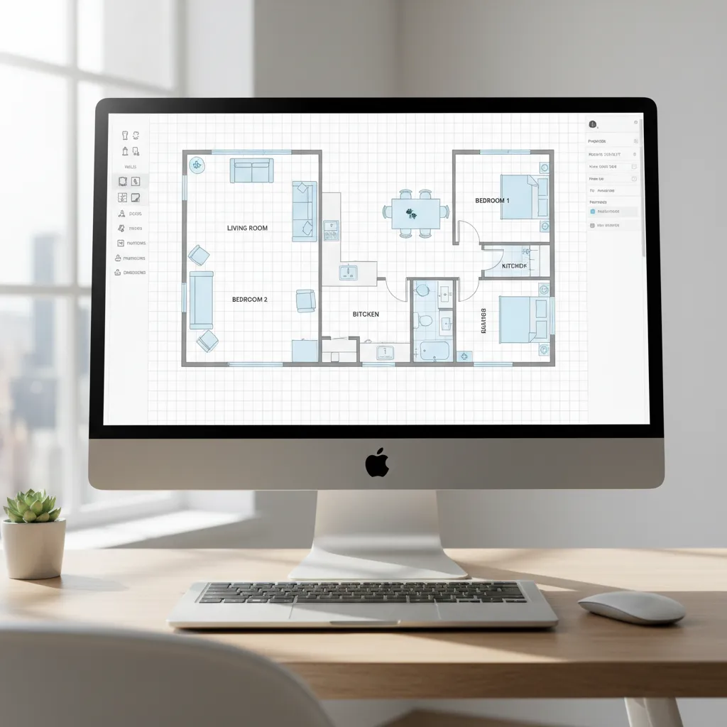 online floor plan design interface showing apartment layout grid and furniture icons