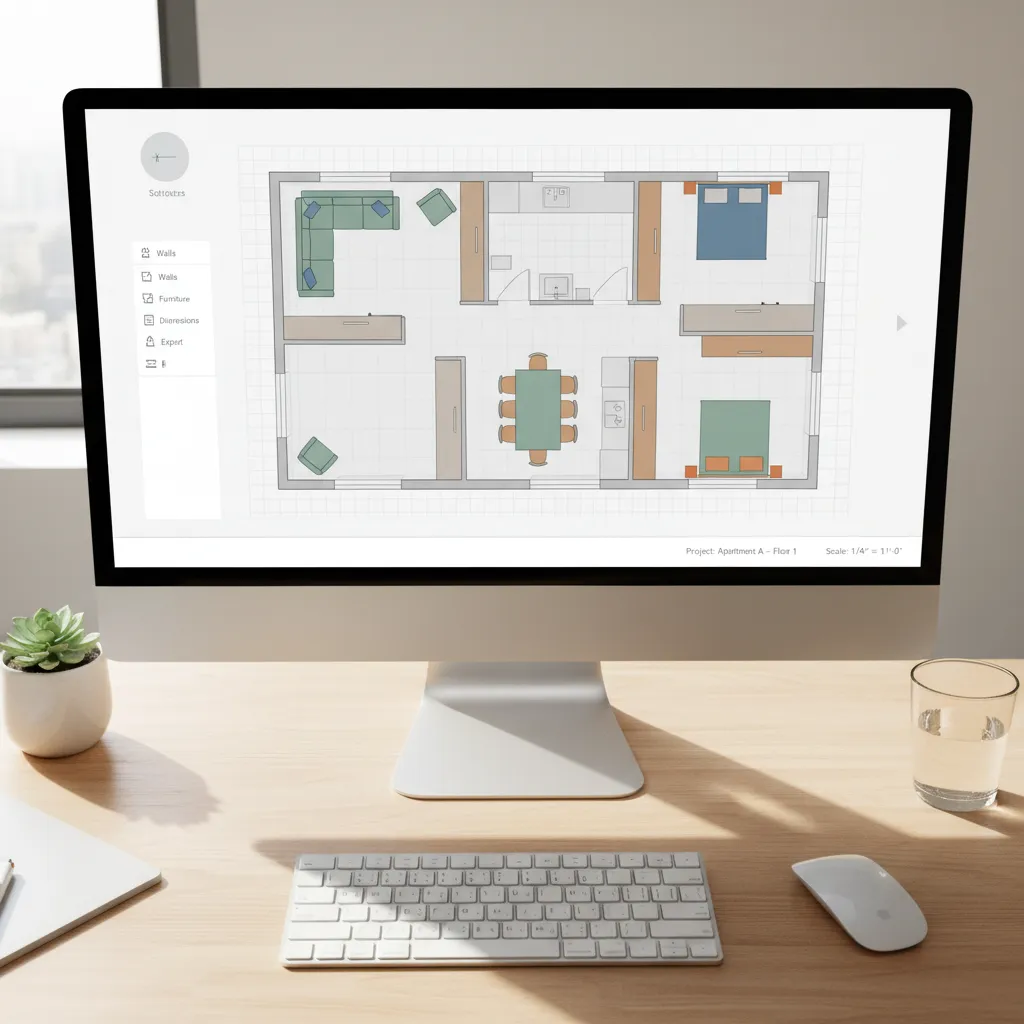 digital floor plan layout interface showing room walls and furniture placement