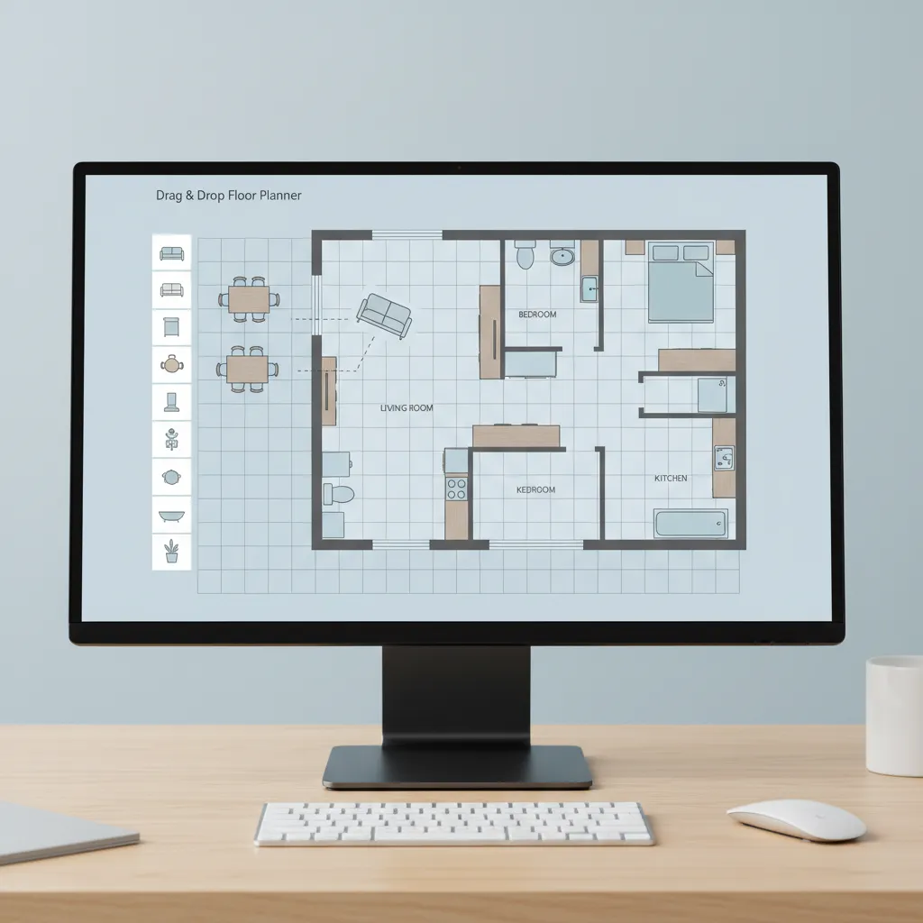 Example interface of a drag and drop floor planning tool with room layout