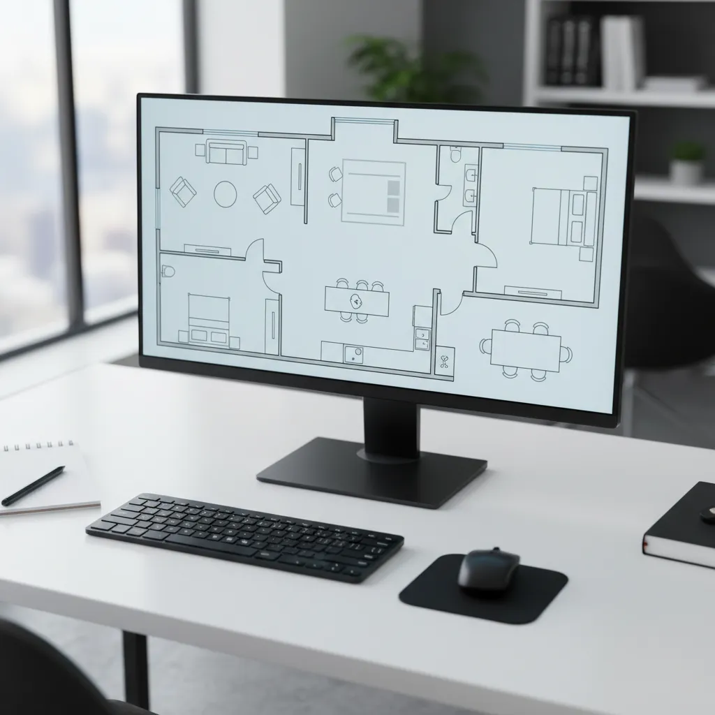 Example of digital floor plan layout with furniture placement