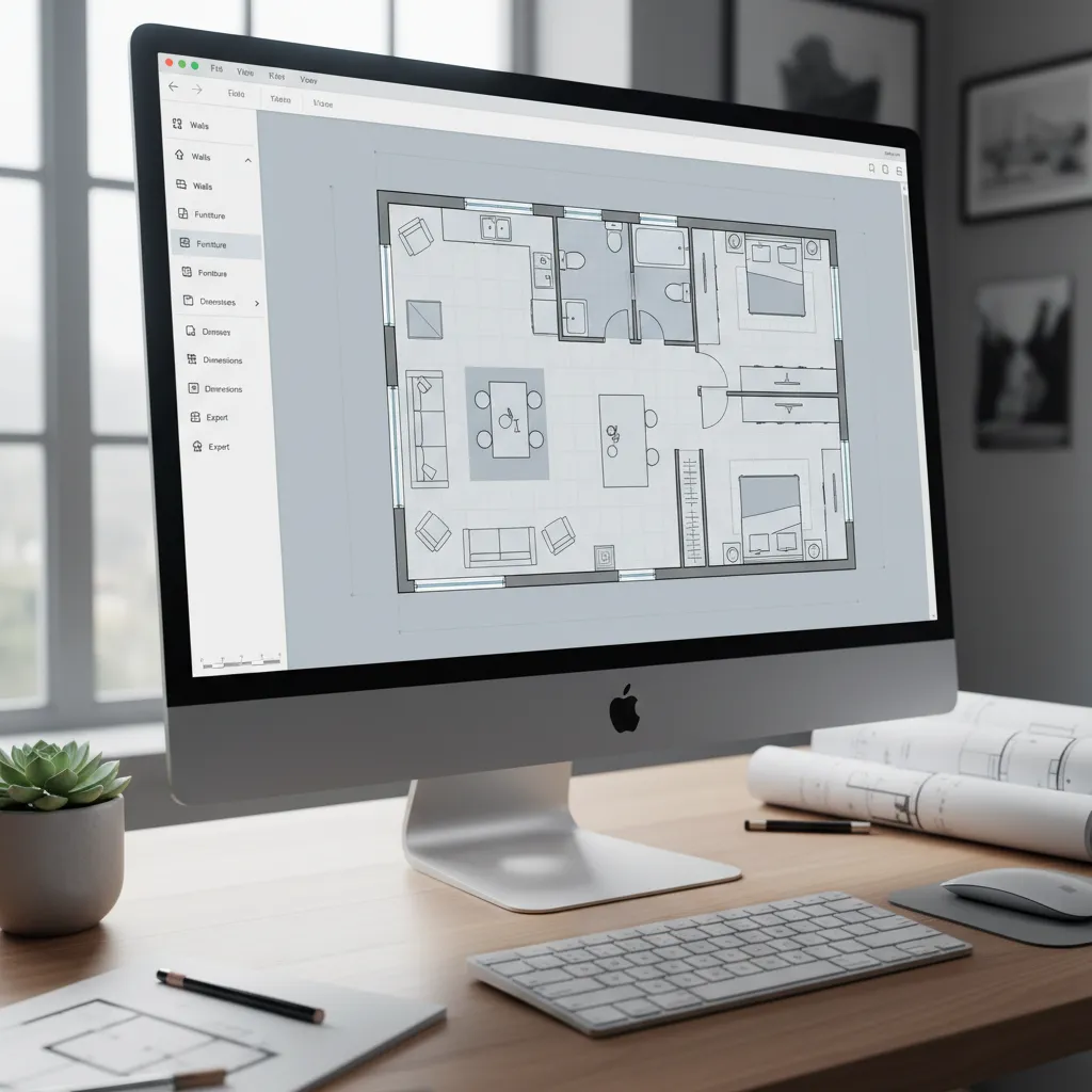 Digital floor plan interface showing room layout with furniture placement