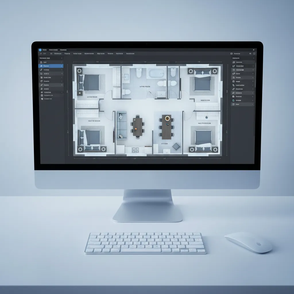 digital floor plan creator interface showing apartment layout with furniture placement