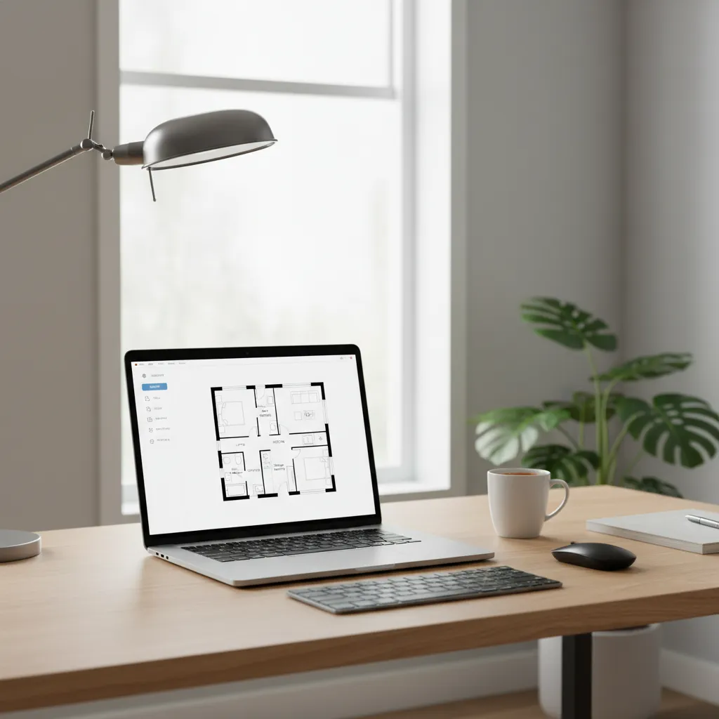 laptop displaying simple home floor plan layout design software