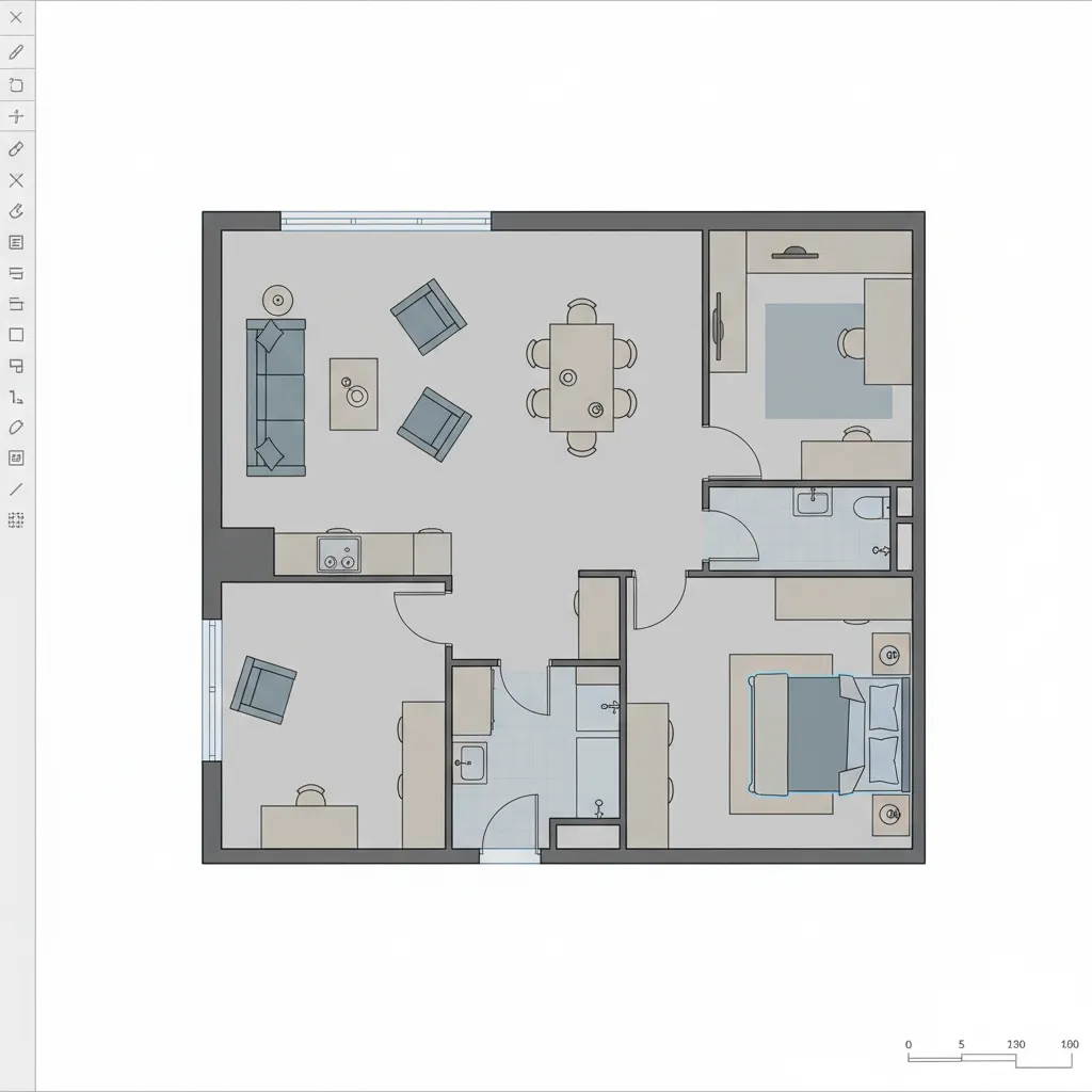 Digital floor plan layout created with interior design planning software