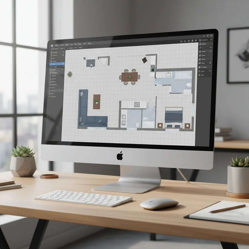 Digital interior design floor plan layout displayed on modern design software interface