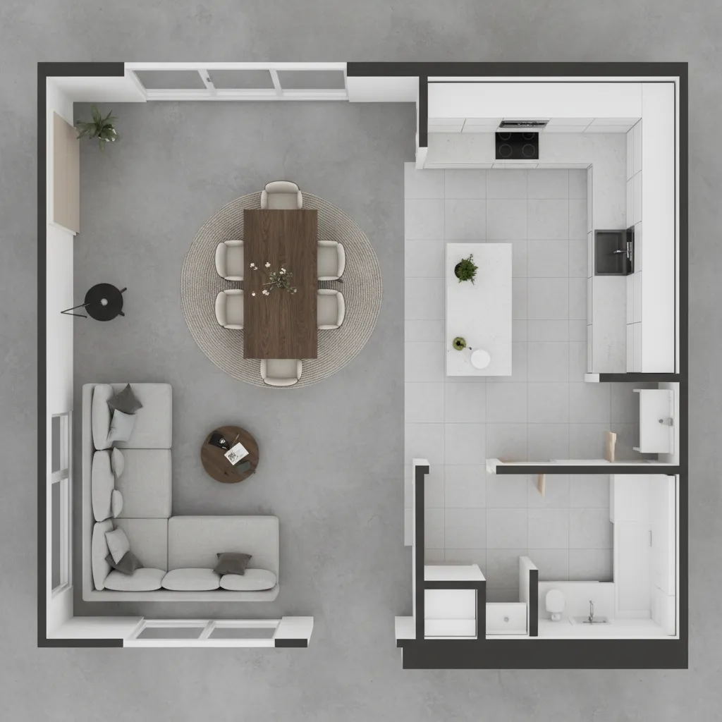 clean digital floor plan layout showing furniture placement and circulation space