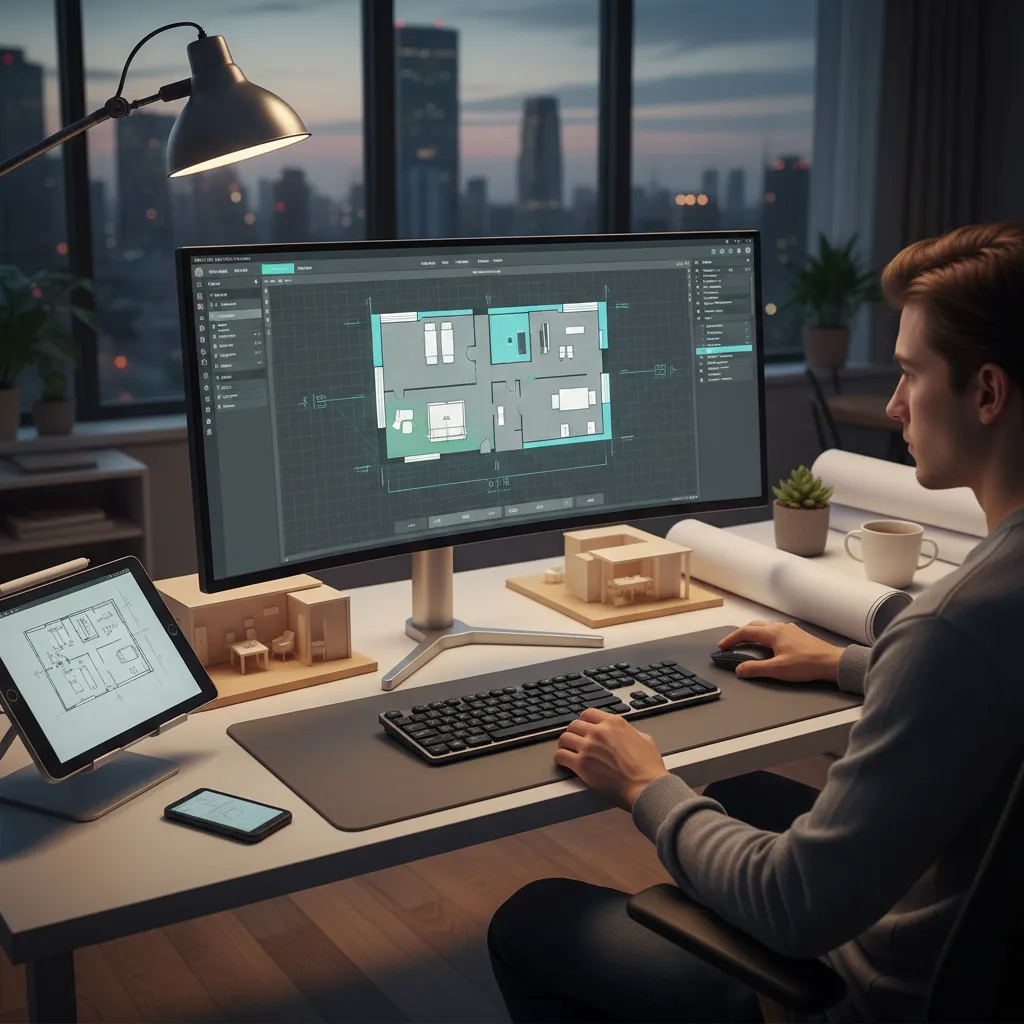 Estudiante aprendiendo a diseñar planos digitales en ordenador