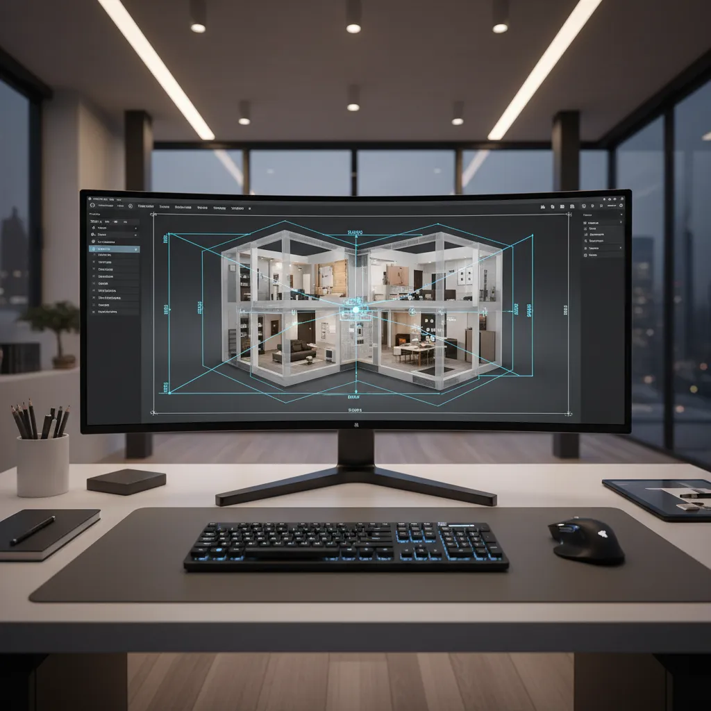 Digital 3D floor plan software measuring interior building floor area