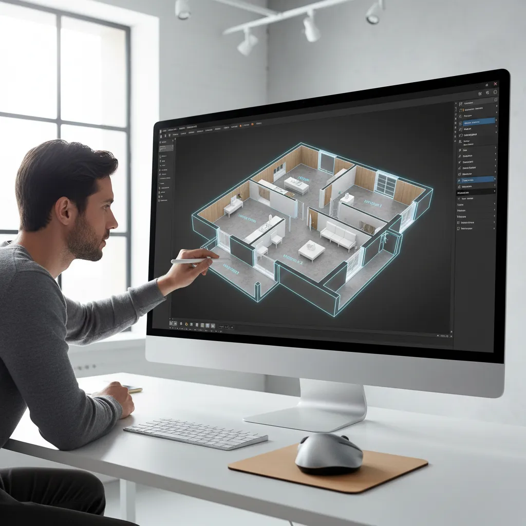 Digital 3D floor plan model used for renovation planning