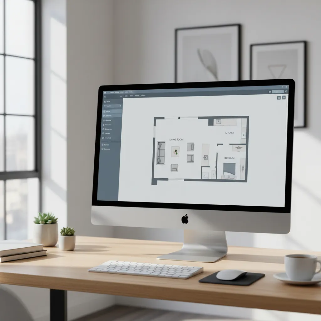 Example interface of a digital floor plan design tool showing a simple apartment layout