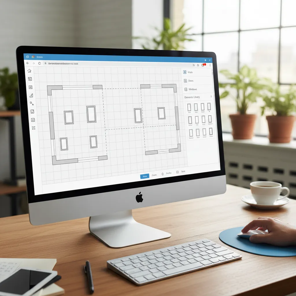 online floor plan creator interface showing walls doors and furniture drag and drop layout