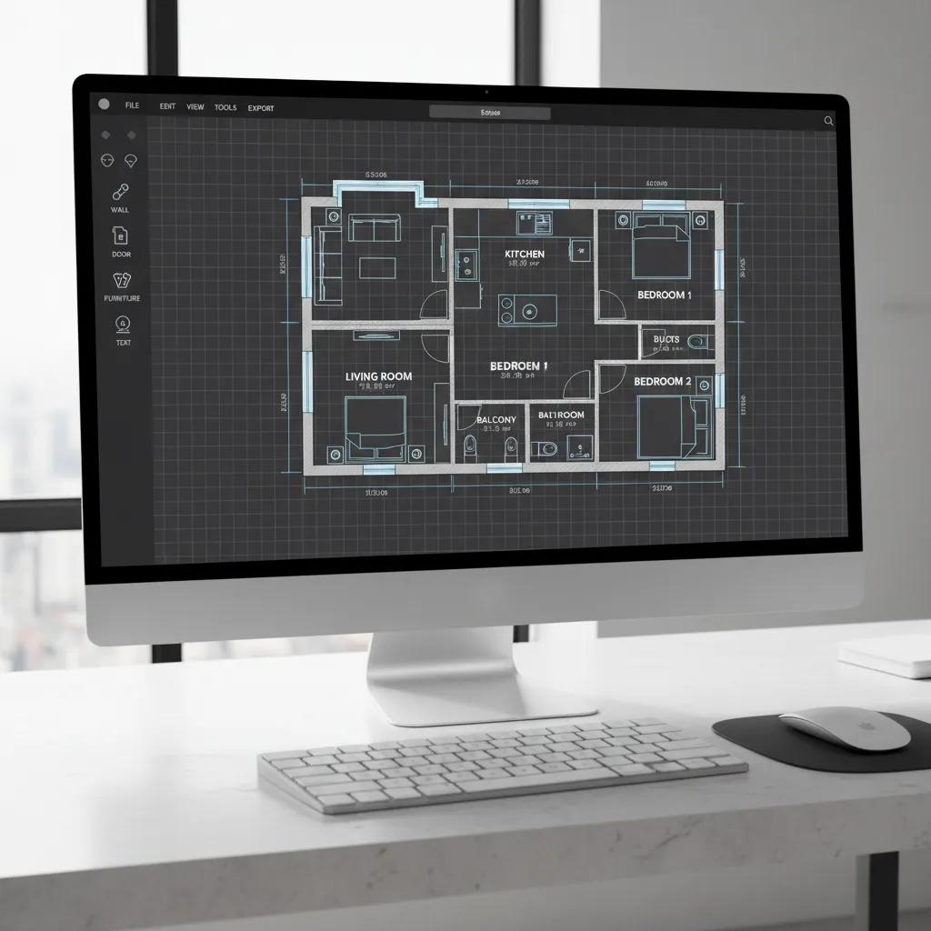 Digital floor planner interface showing a modern apartment layout in 2D view