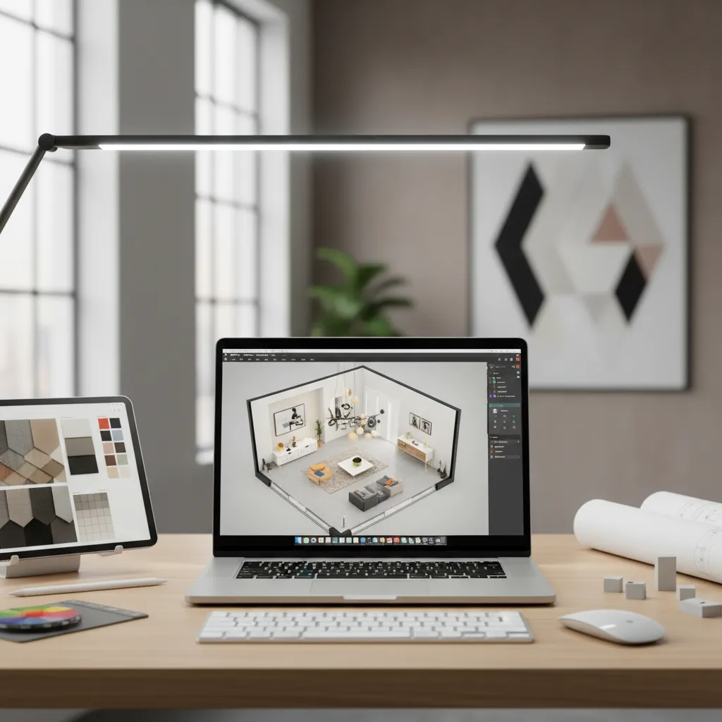 designer using digital floor space planner software for room layout