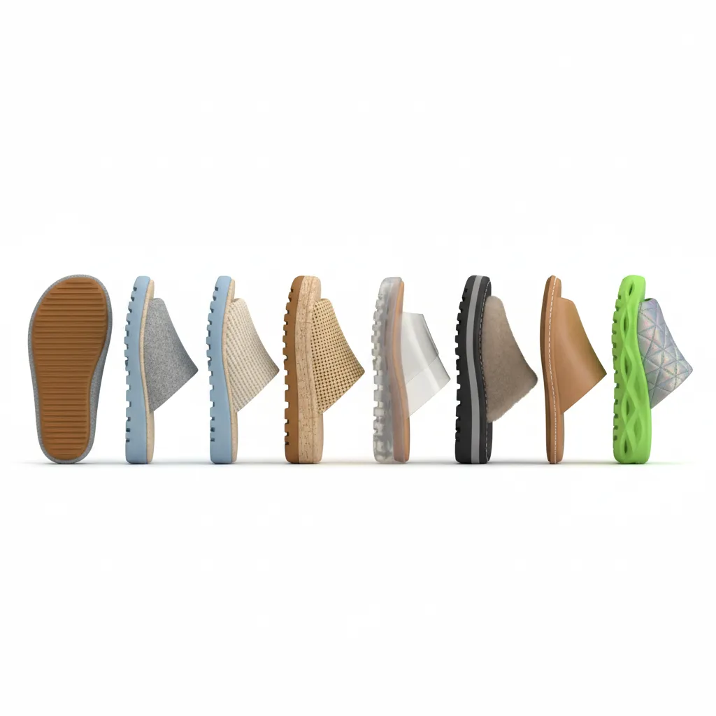 3D slippers model variations showing outsole and upper design prototypes