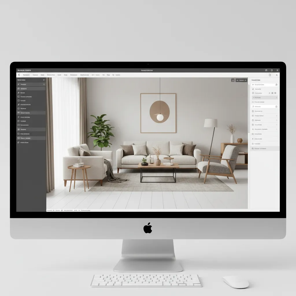 Virtual interior design software placing sofa table and chairs inside a digital floor plan