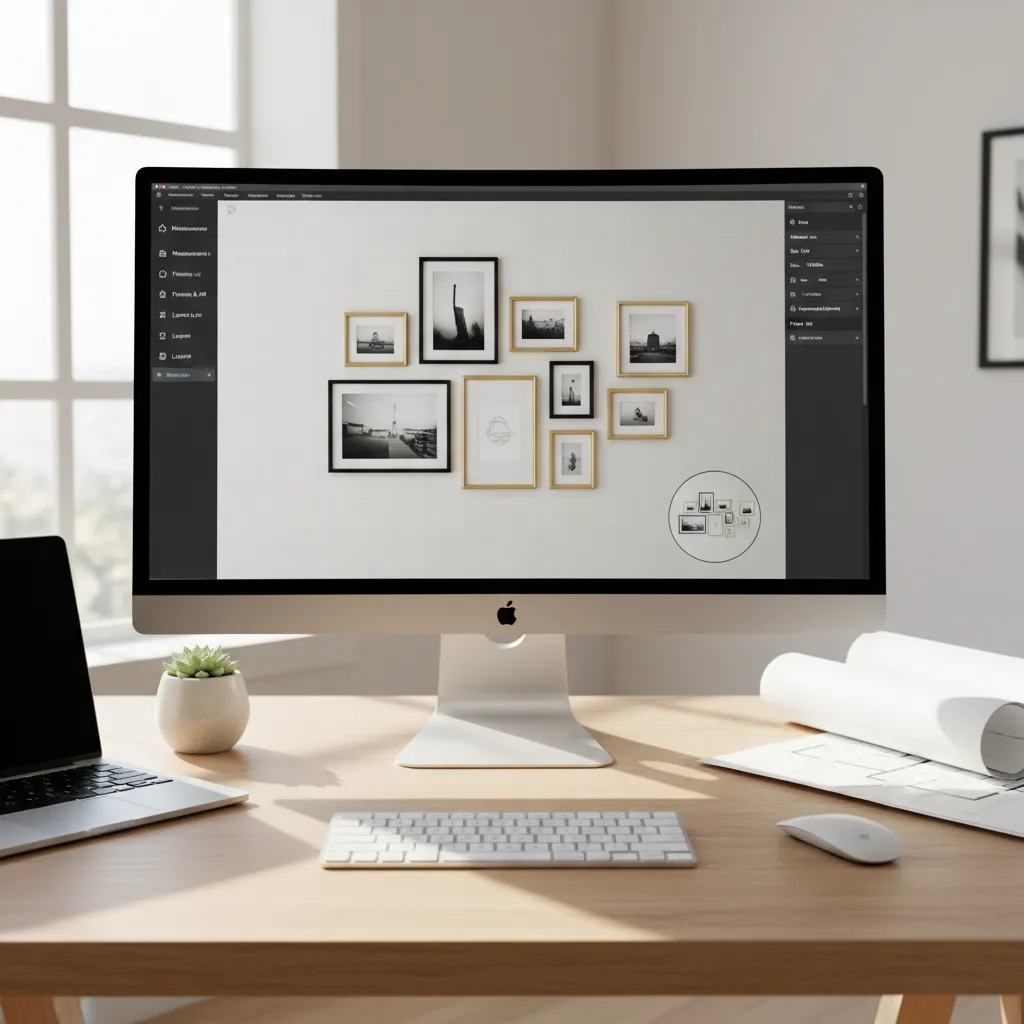 digital app planning picture frame wall layout on screen