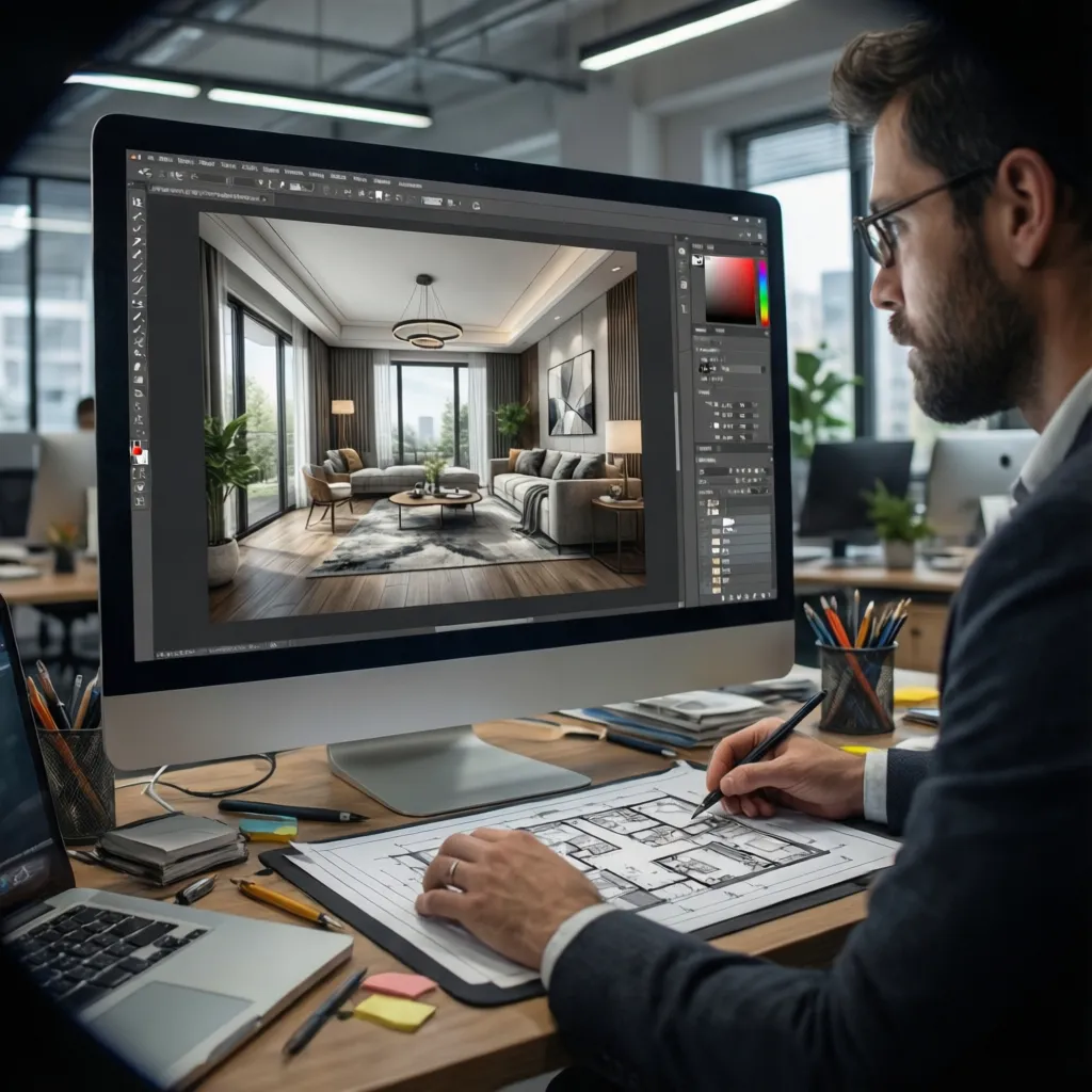 Persona diseñando una casa en software de planificación de interiores