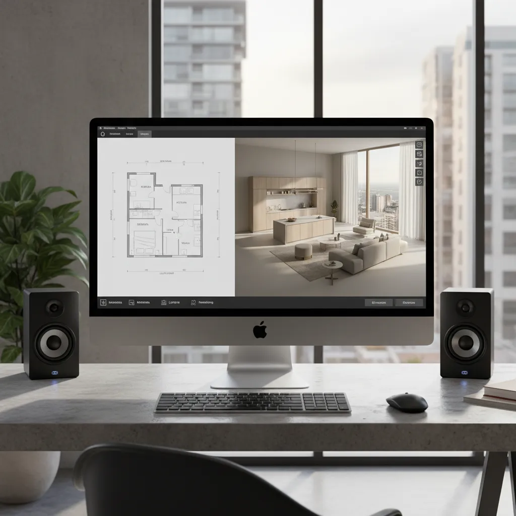 Pantalla mostrando el proceso de diseño de una casa en software 3D