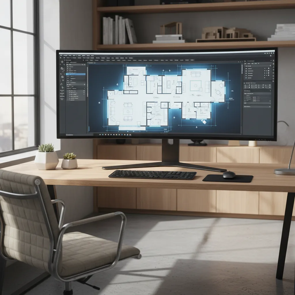 digital floor plan layout displayed on computer used for home design planning