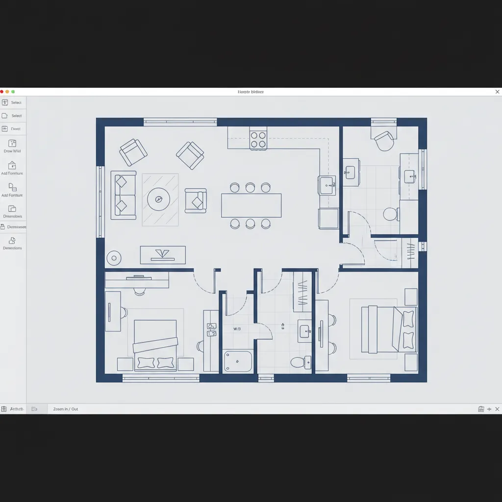 Digital 2D home layout with furniture placement created in floor planning software