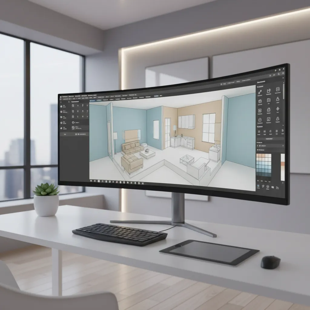 Digital home layout visualization used to plan wall surfaces for paint estimation