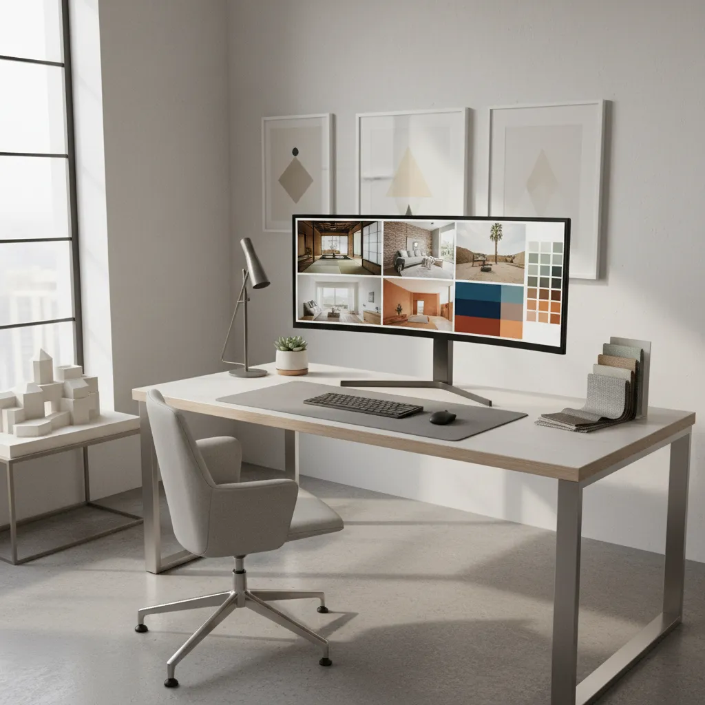 Designer studying color palette from high resolution interior inspiration images