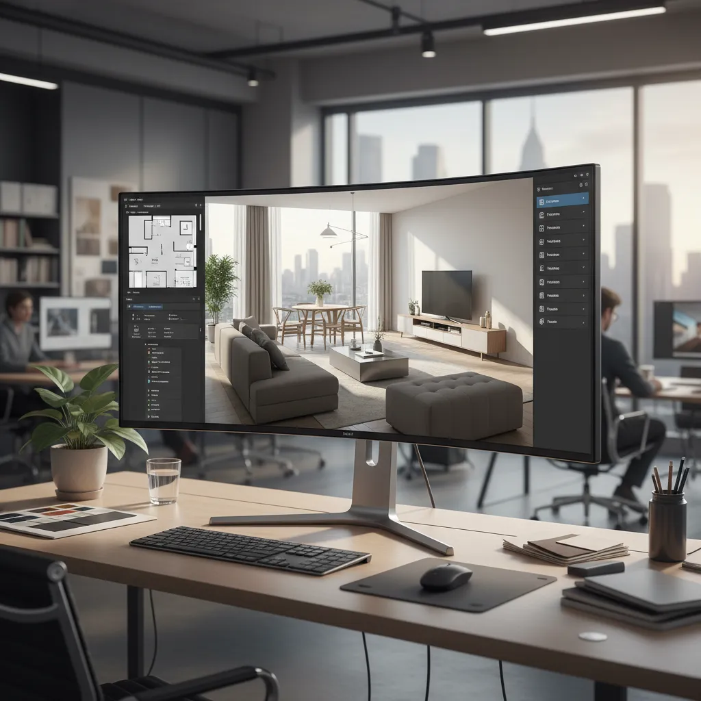 Visualización digital de un diseño interior en 3D