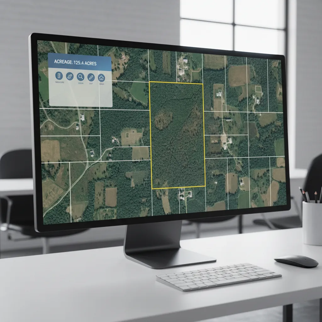Satellite map tool measuring property boundaries and acreage