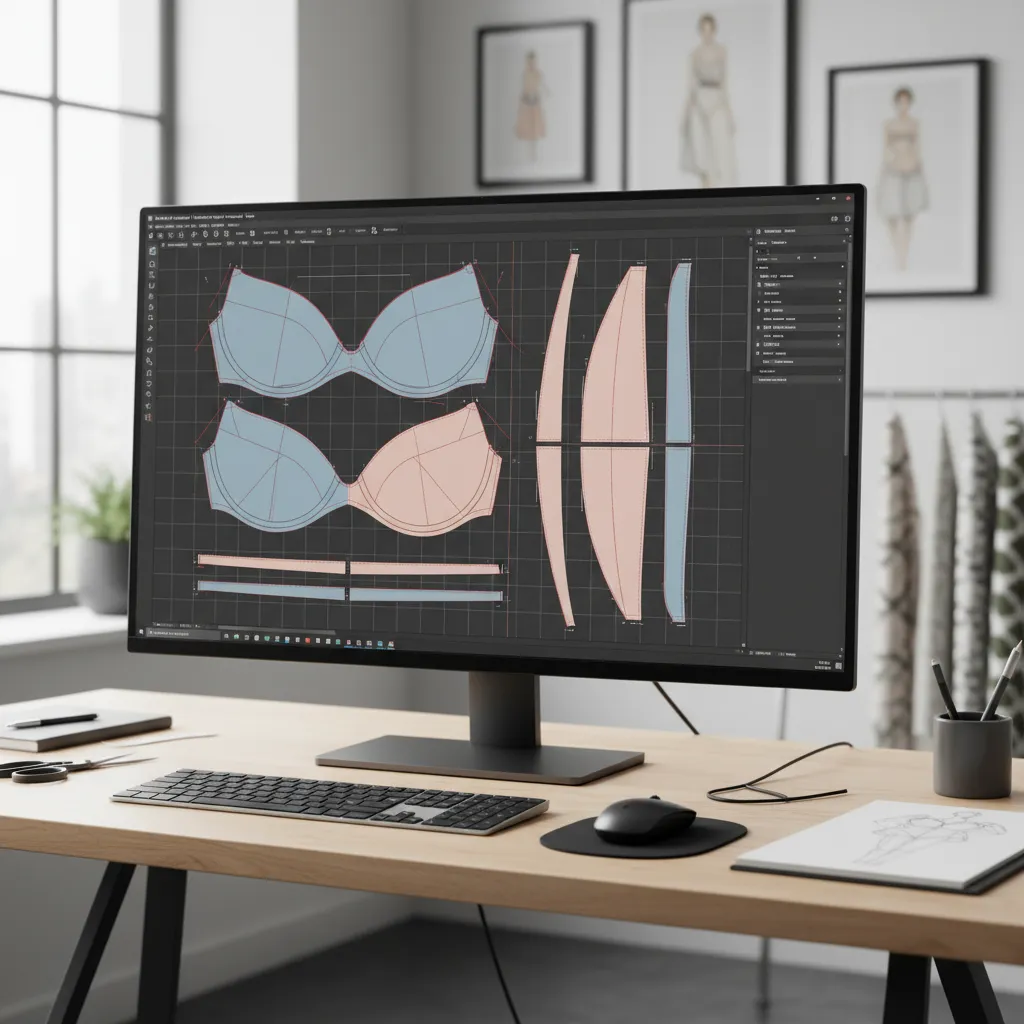 Patrones digitales de ropa interior en pantalla de ordenador