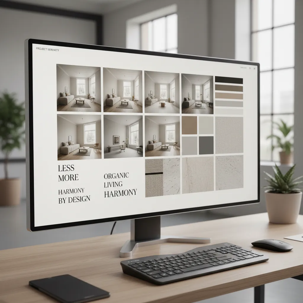 Example digital mood board with images colors and textures arranged in a clean layout