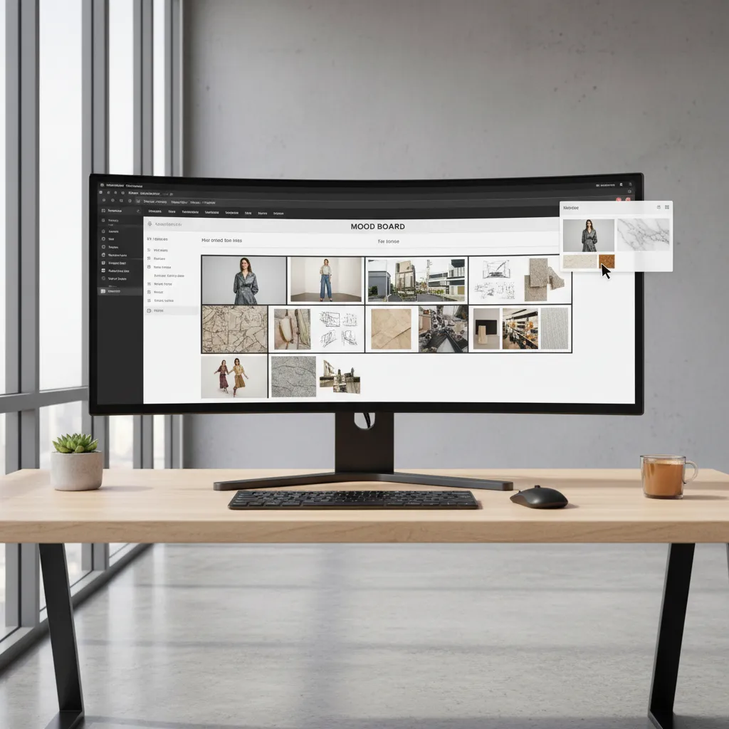 Designer organizing inspiration images on a digital design platform
