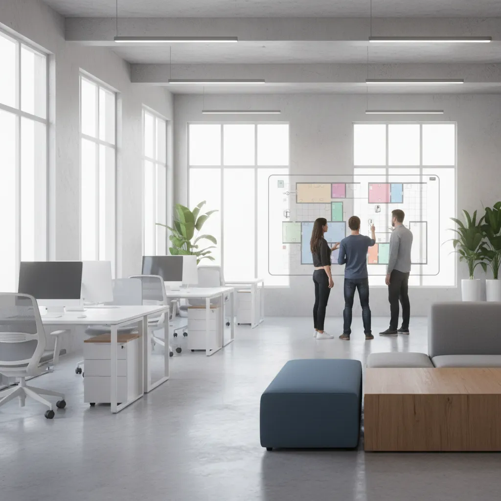 Digital office layout planning interface used by design team