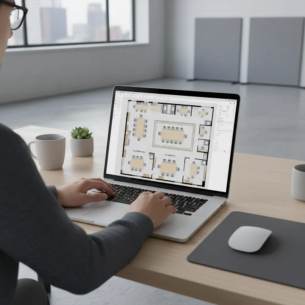 designer using digital software to create an office floor planner layout