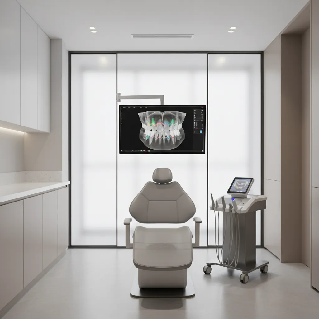 Orthodontic clinic digital scanning station with intraoral scanner and monitor