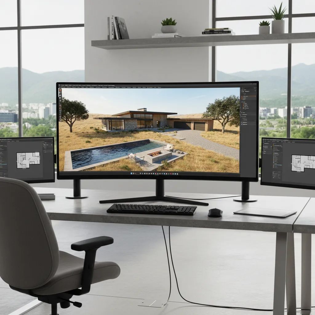 Diseño digital de casa de rancho en software 3D