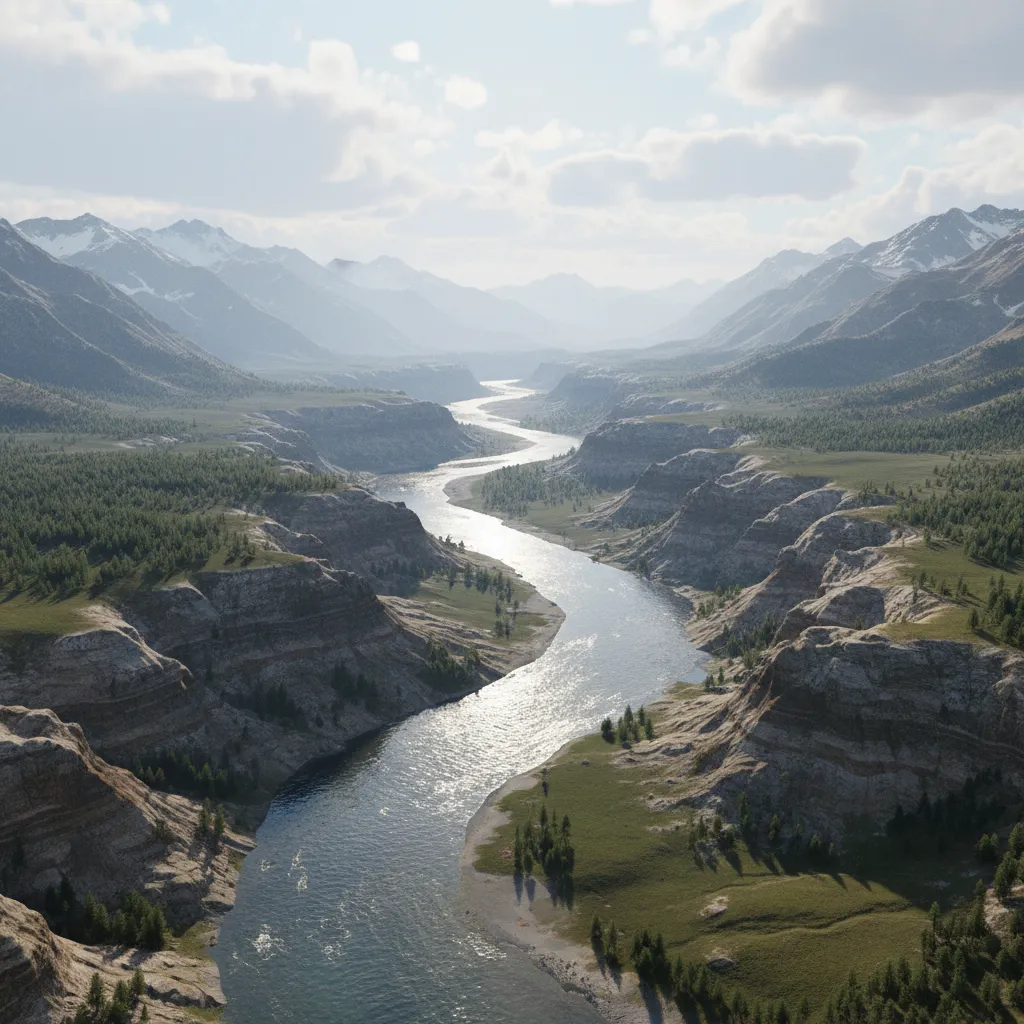 realistic digital river landscape used for simulation and virtual environments