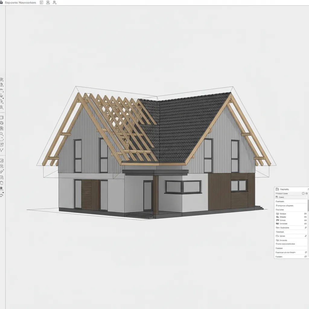 3D residential house model showing roof design visualization in architectural software