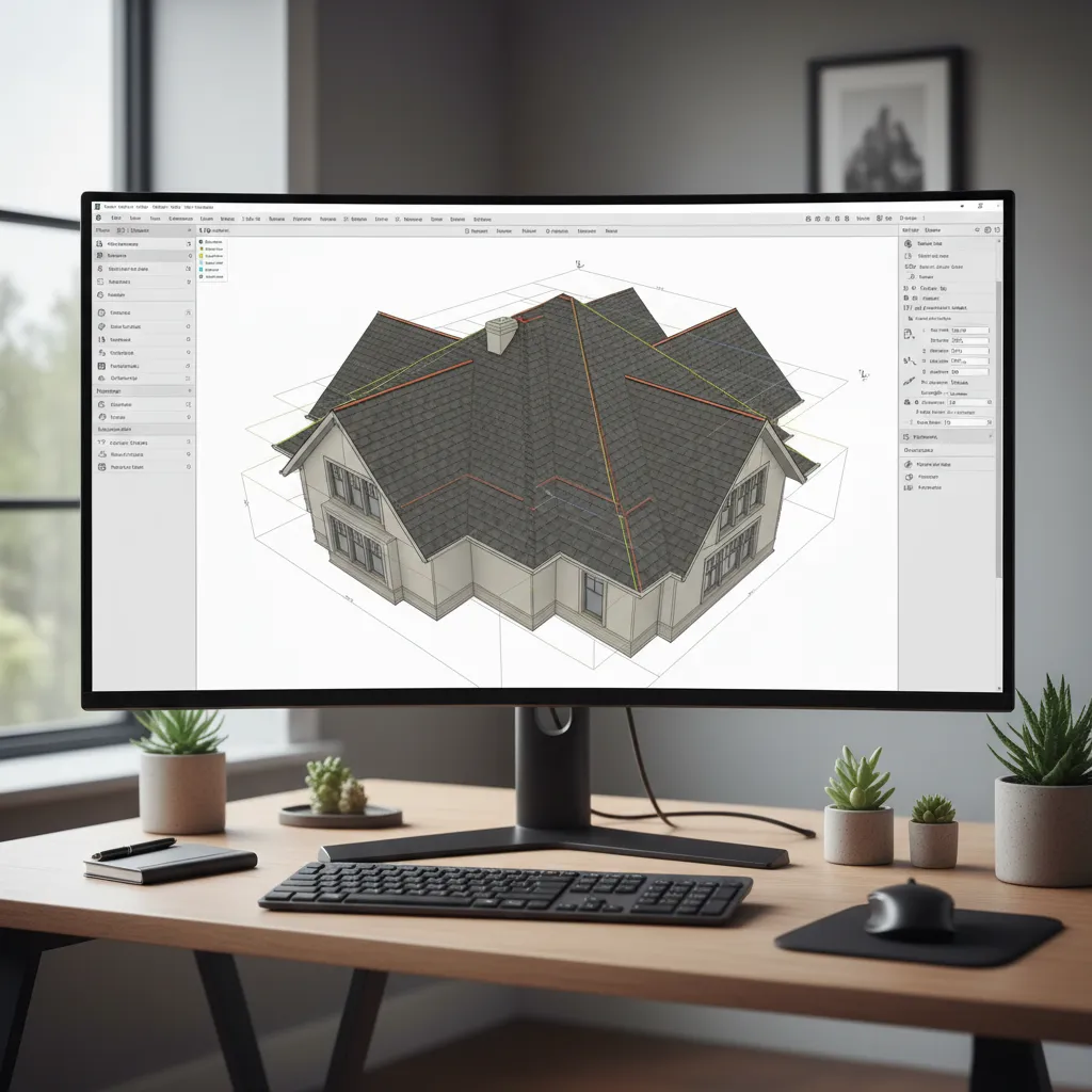 digital roofing estimation software showing roof model