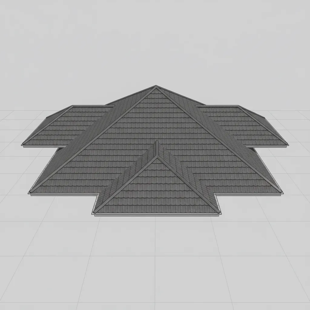 digital roof layout showing ridges valleys and slopes in a 3D modeling interface