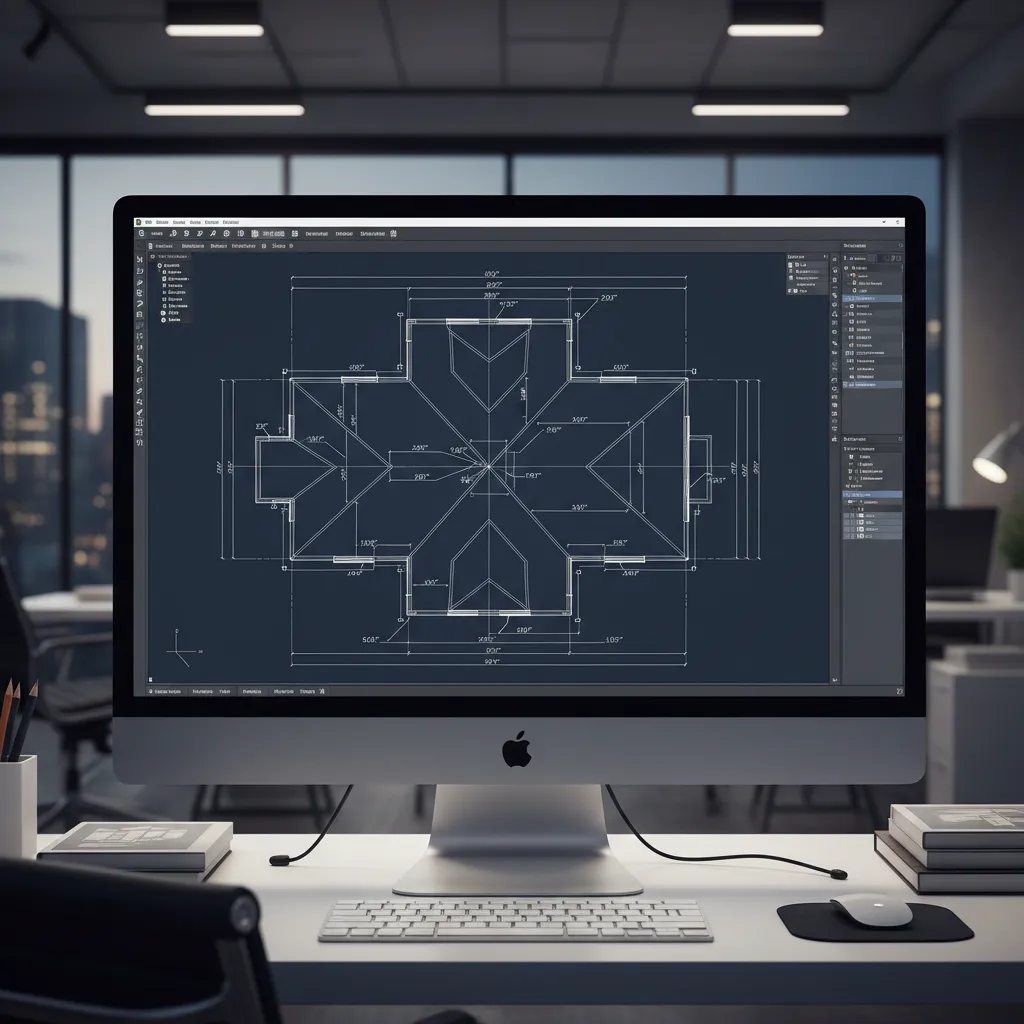 Digital CAD interface displaying detailed roof plan with slopes and ridge lines