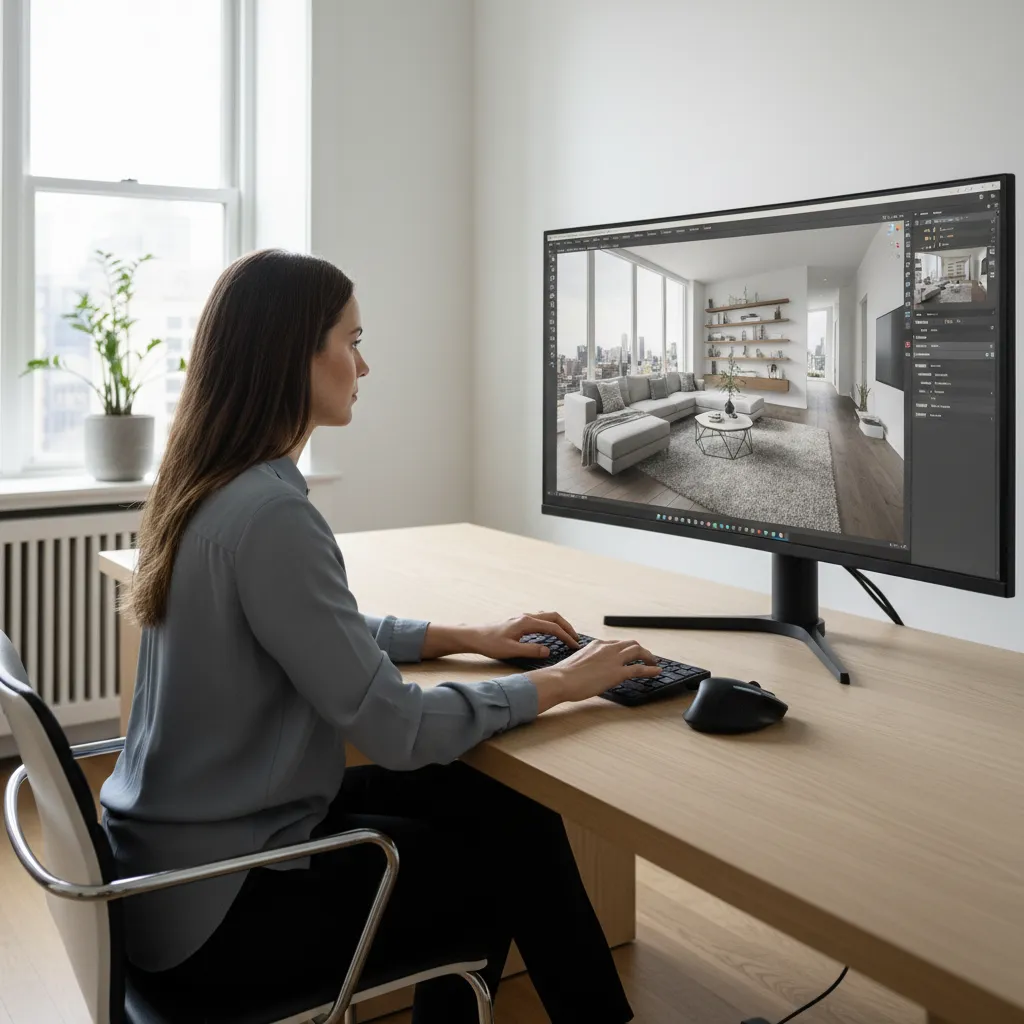 designer working on digital room layout and interior planning software