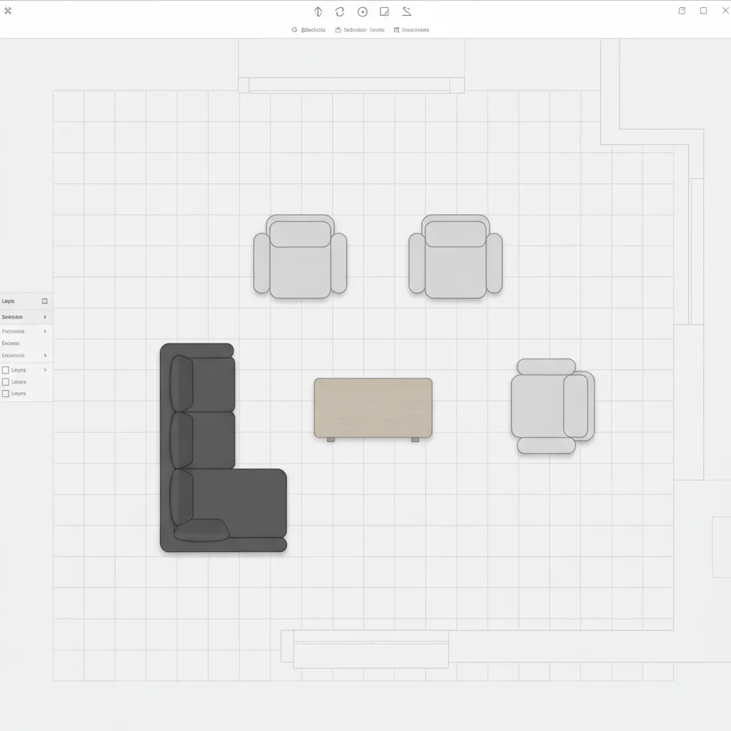Digital floor plan with furniture layout planning grid