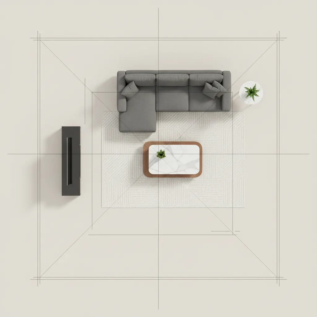 Digital floor plan layout showing furniture placement in a living room