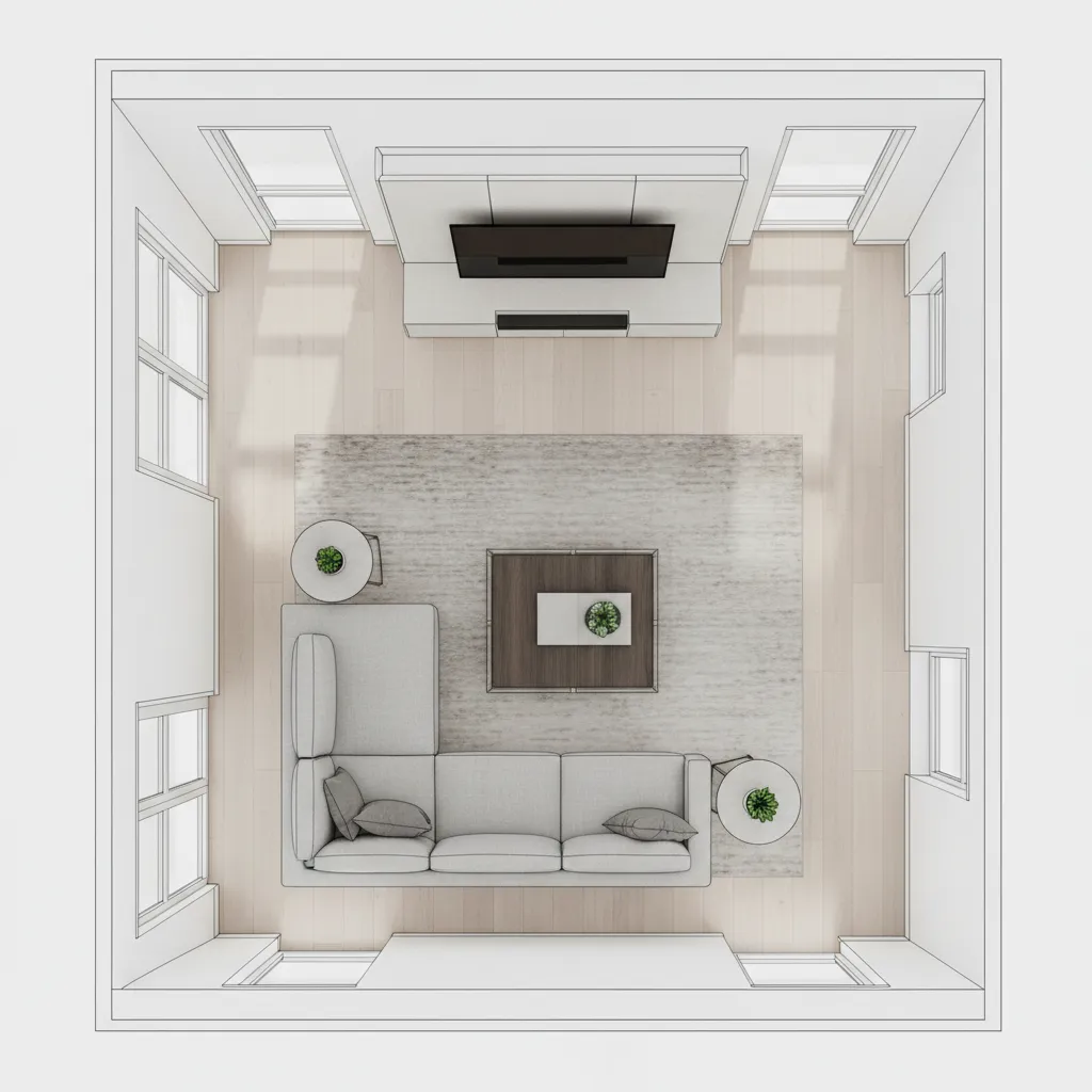 digital living room layout created with a floor plan creator showing furniture arrangement