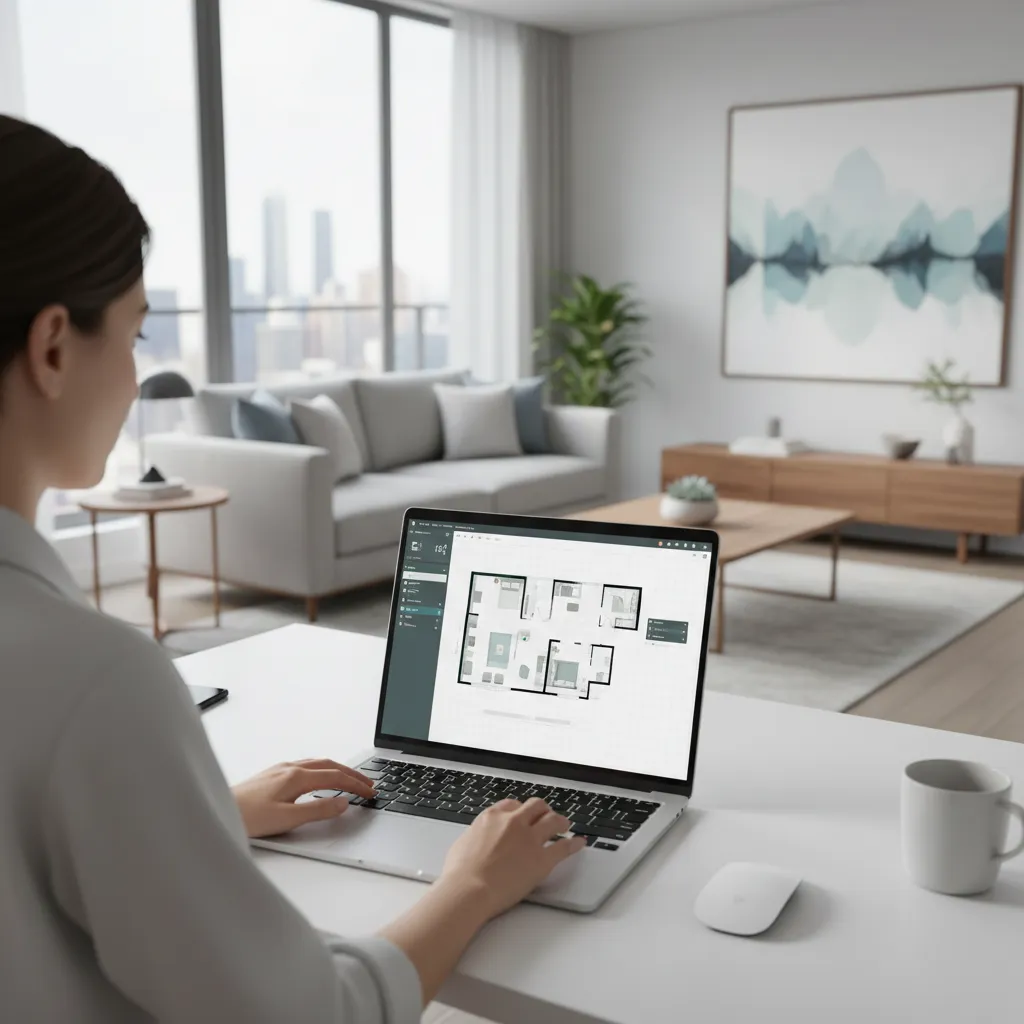 person creating room layout using online floor plan creator