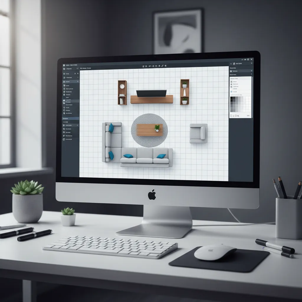 example interface of a digital room layout planner with furniture placement